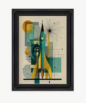 Canvas Wall Art MID-CENTURY ATOMIC ROCKET Geometric Retro 2 Sizes 770