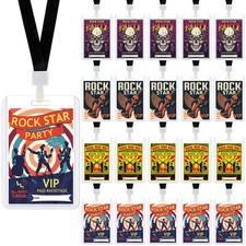 48 Pack Rock Star Party Badge Lanyards Music Party Decorations Pass Supplies