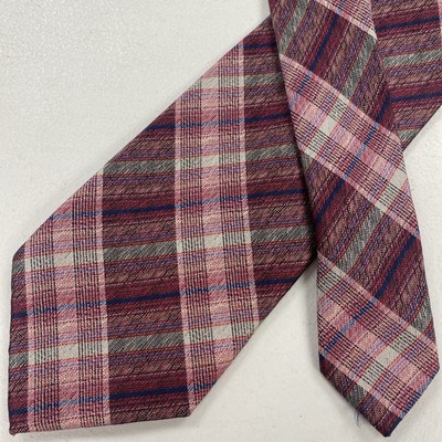 Bruno Piattelli Men's Red Plaid Pattern Silk Neck Tie XL