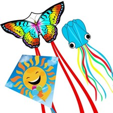 3 Pack Butterfly Octopus Rhombus Durable Beach Kites for Adults  Children, E...