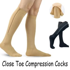 Zipper Cose Toe Compression Socks 20-30mmHg Calf Leg Ankle Support Stocking