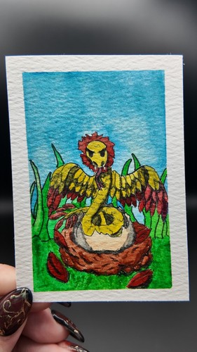 Couatl First Breath ACEO Original Watercolor TTRPG DnD Fantasy Creature Art OOAK