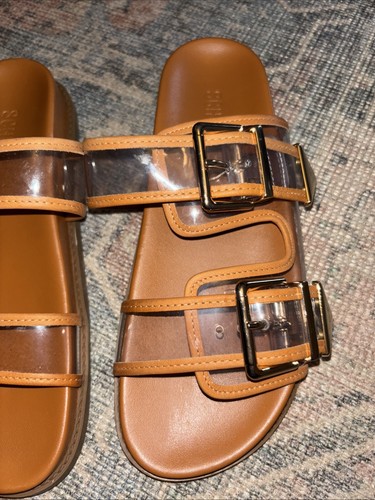Schutz Naomi Vinyl-Ledersandale Größe 6,5 neu ohne Etikett braun Damen transparenter Riemen - Bild 2 von 6