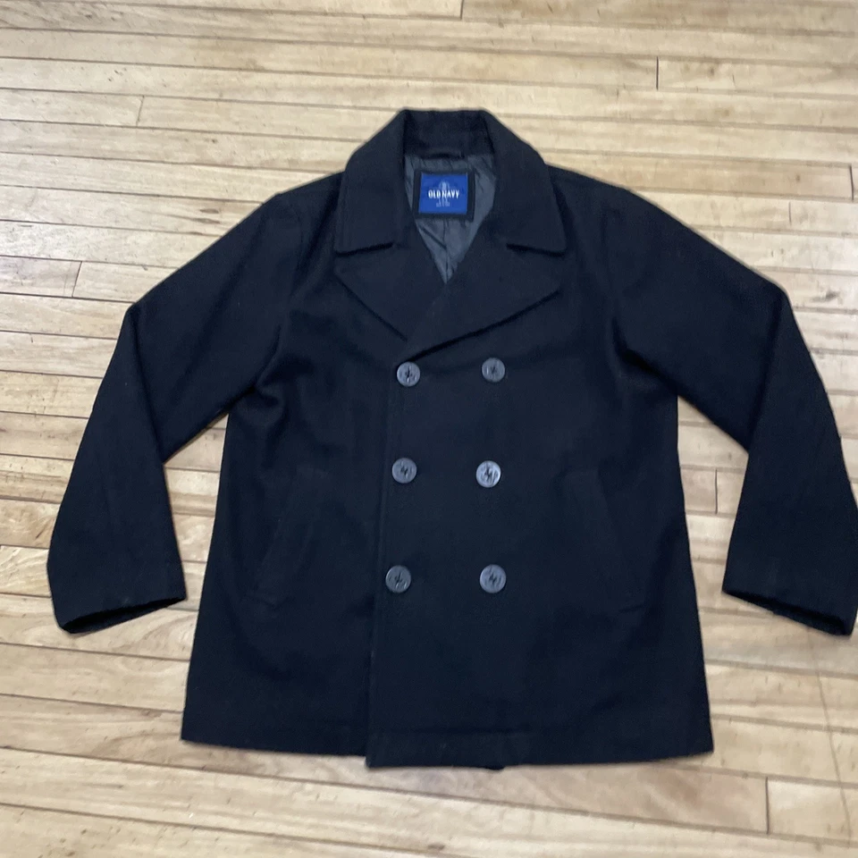 OLD NAVY Peacoat Recycled Wool Blend Men Large Black Overcoat Heavyweight Jacket - Image 4 of 4