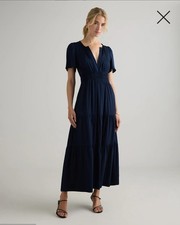 NWT! Quince 100% Mulberry Silk Tiered Navy Maxi Dress! Sz. S! (A65)