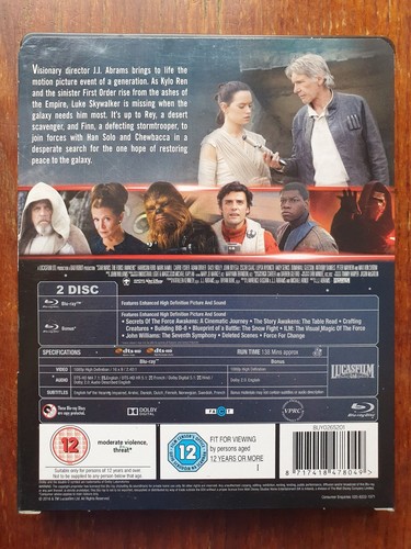 Star Wars: The Force Awakens Blu-ray Steelbook J CARD 2016 FILM 138 m REG FREE - Picture 2 of 2