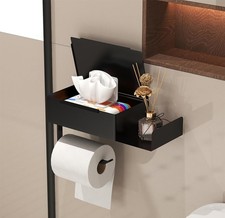 Modern Bathroom Tissue Holder with Storage Box, Wall Mount Paper Roll Dispenser