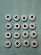 White Porcelain And Brass Drawer Cabinet Ceramic Pull Knobs Lot Of 16
