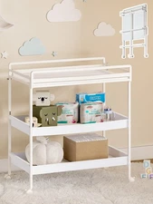 Foldable Baby Changing Table with Wheels, Certified Diaper Changing Station w...