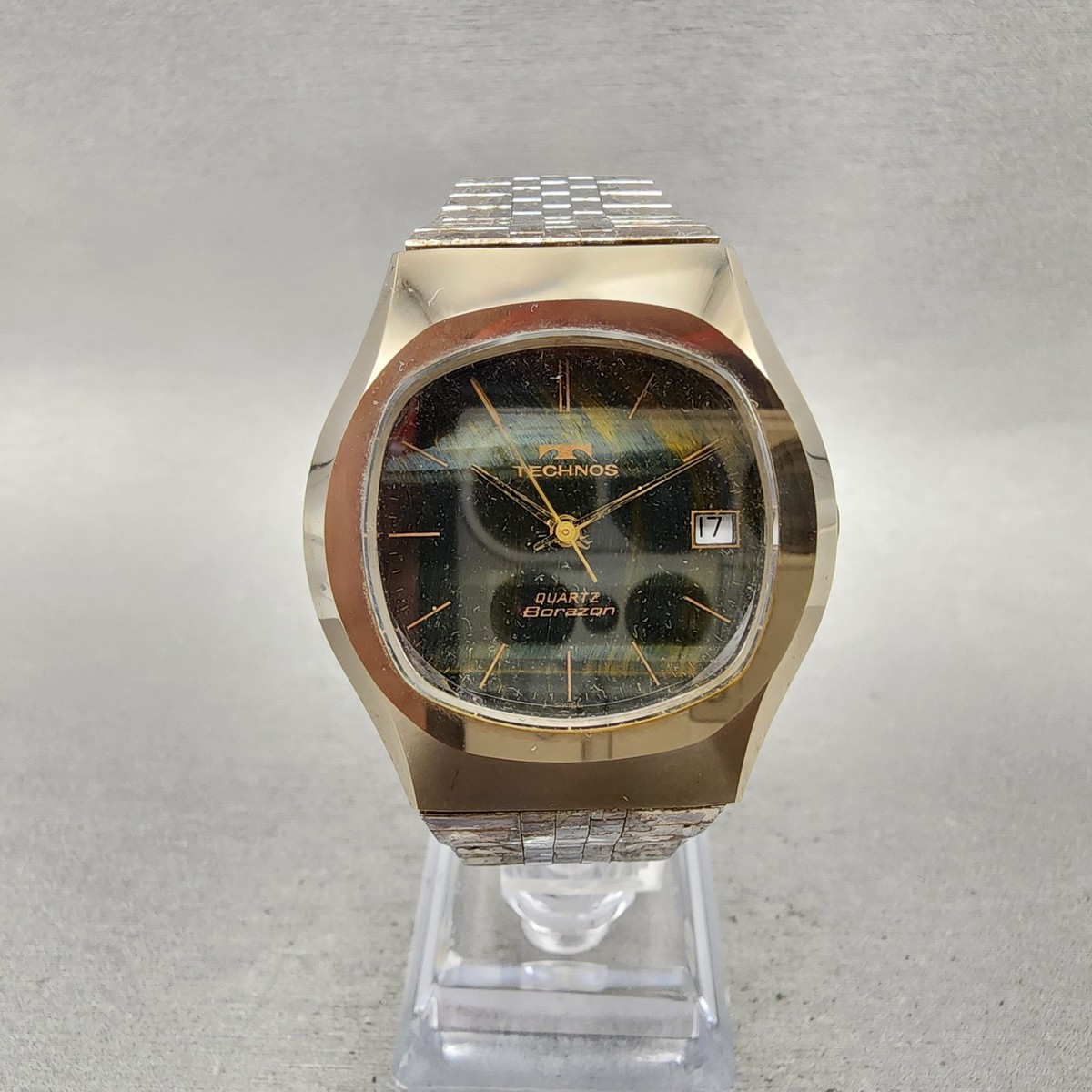 Technos Borazon Watch Men 36mm Tiger Eye Dial Tungsten Date Round