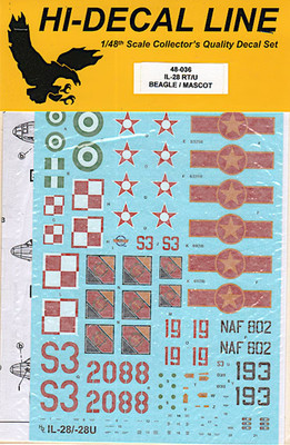 Hi-Decal Line 48-036 Ilyushin Il-28 RT/U Beagle/Mascot 1/48 scale decals