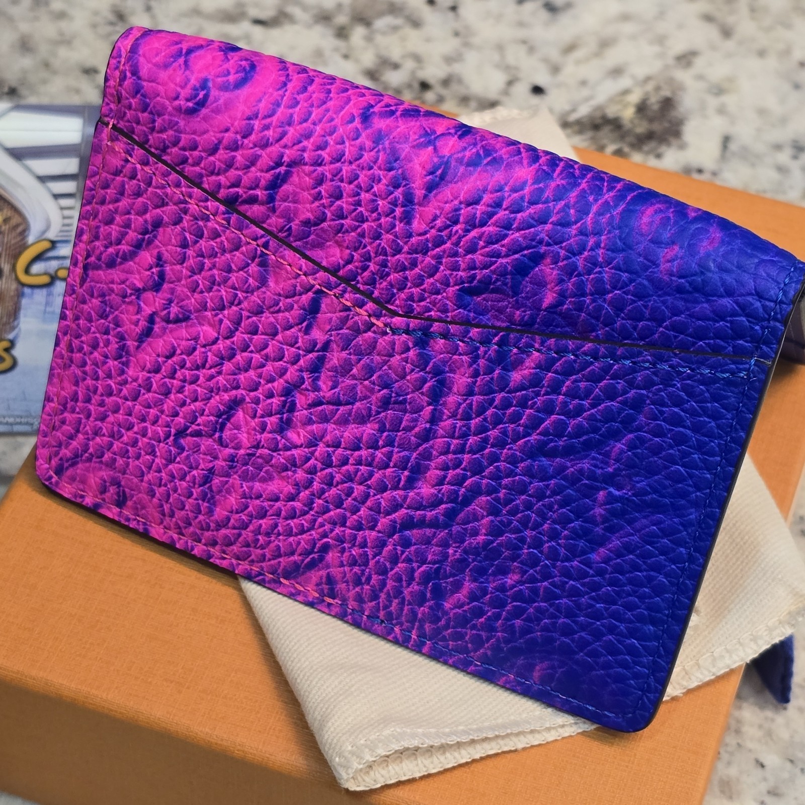 Louis Vuitton Illusion Monogram Taurillon Pocket Organizer Pink Blue Brand New image 6