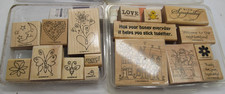 Stampin  Up Wood Rubber Stamp Lot 16 Mixed Designs Words  Images Crafting