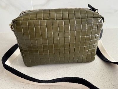 CLARE V Marisol Croc Embossed Crossbody Bag In Olive Green