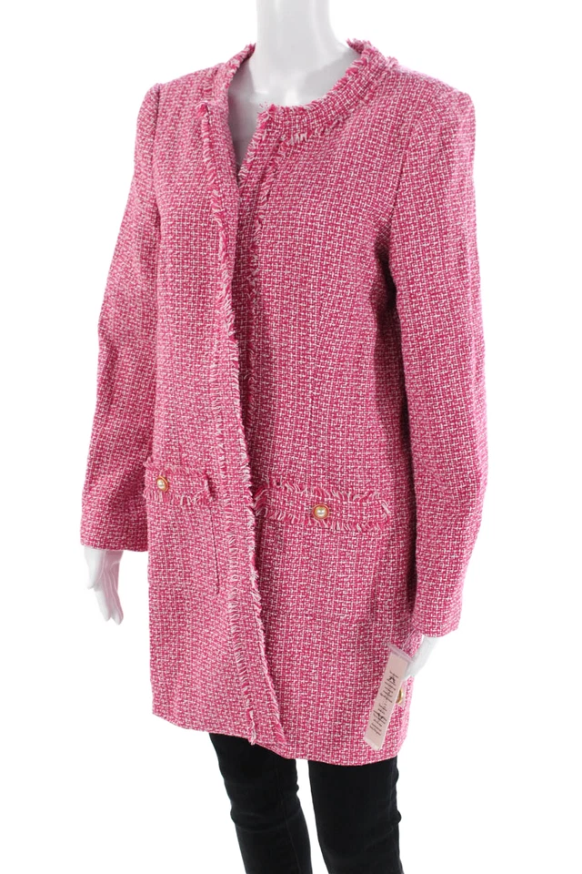 Blazer Nanette Nanette Lepore Mujer Tejido Estampado Tweed Frente Abierto Rosa Talla L Foto 2 de 4