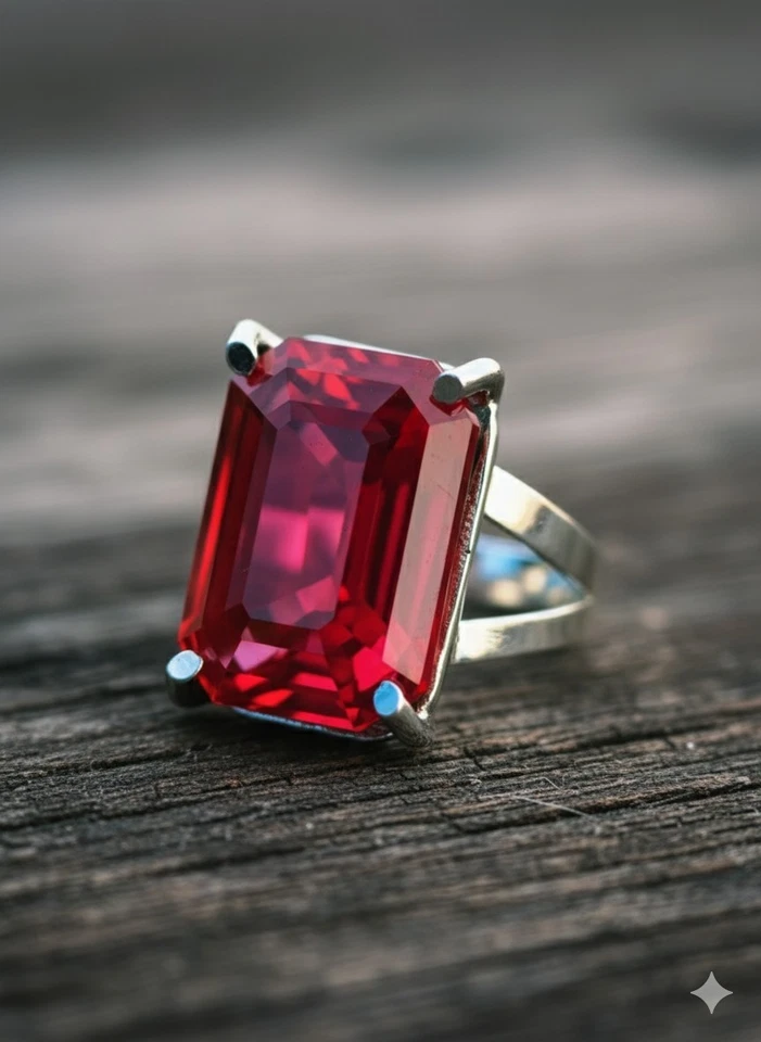 7 ANELLI taglio smeraldo pietra preziosa sciolta rubino creata in laboratorio - Immagine 3 di 4