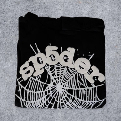 sp5der Men's Size L Black/White Pullover Hoodie Spider Web Graphic Fleece