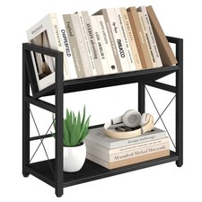 ELITEROO Desktop Bookshelf, 2 Tier Desk Book Organizer Shelf, Wood Tabletop Book