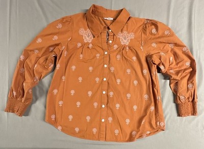 Roller Rabbit Cressjda Noemie Top XLarge Burnt Orange Floral Embroidered Eyelet