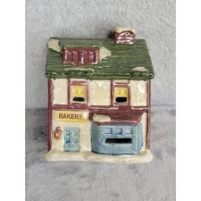 Vintage Ceramic Bakery House Christmas Village Figurine Tea Light Holder