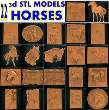 3D stl file relief HORSES for CNC router cnc machine milling