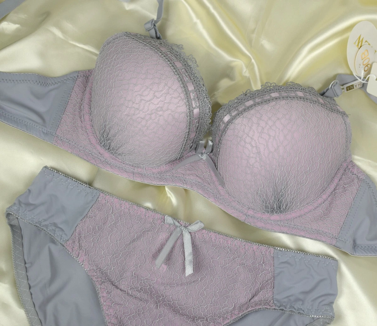 Sexy Bra Set Padded Lace Grey Dusty Pink Ladies Underwear Sets Lingerie Thong