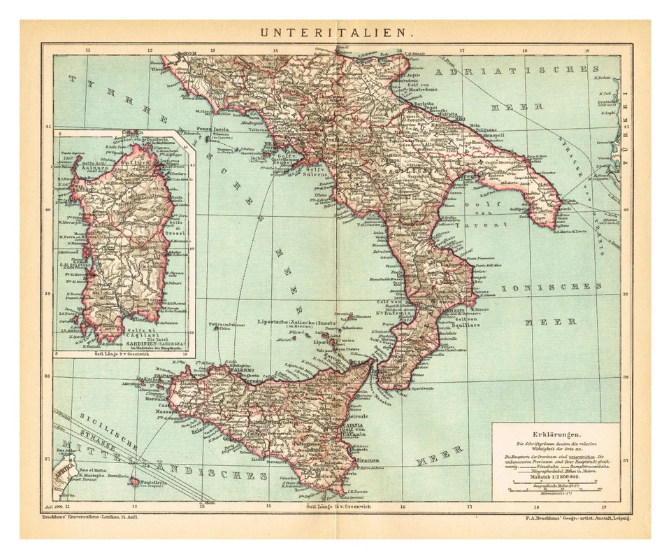 ITALIA 1904 Norte y Sur Reino de Italia Regno d'Italia ITALIA Mapa Original Foto 3 de 4