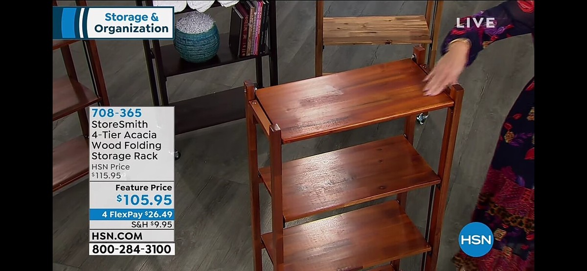 StoreSmith Tier Acacia Wood Folding Storage Rack, Chesnut