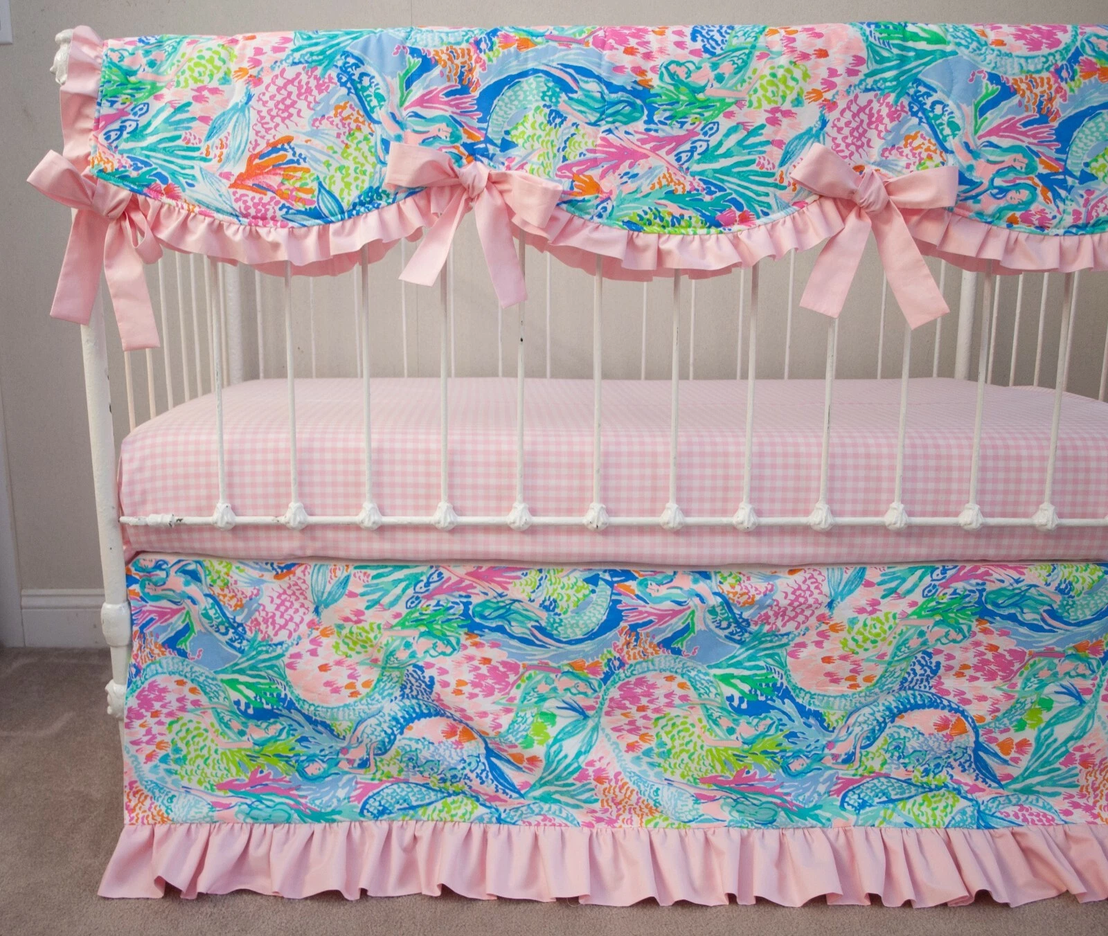 Baby Girl Crib Bedding Set - Pink Lime Mermaid Cove Nursery
Opens in a new window or tab