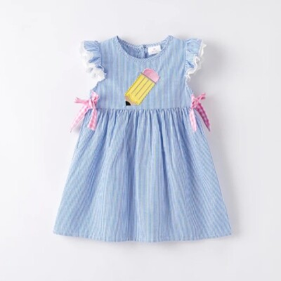 NEW Back to School Pencil Girls Boutique Blue Striped Dress