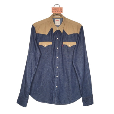 Levi's Barstow Jeanshemd Herren mittelblau hellbraun Western Perlen Druckknopf Slim Fit
