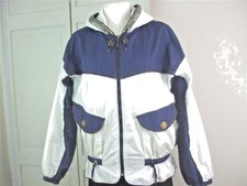 East West Jacket Size M White Blue Lightweight Hooded Windbreaker 1980's Vintage