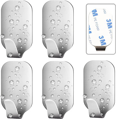 Silver Towel Holder Hooks Self Adhesive 3M Sticky Hooks