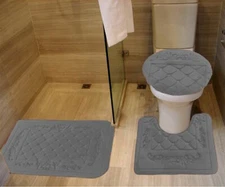 Three Piece Embossed Flannel Foam Bath Mat Set- Various Colors