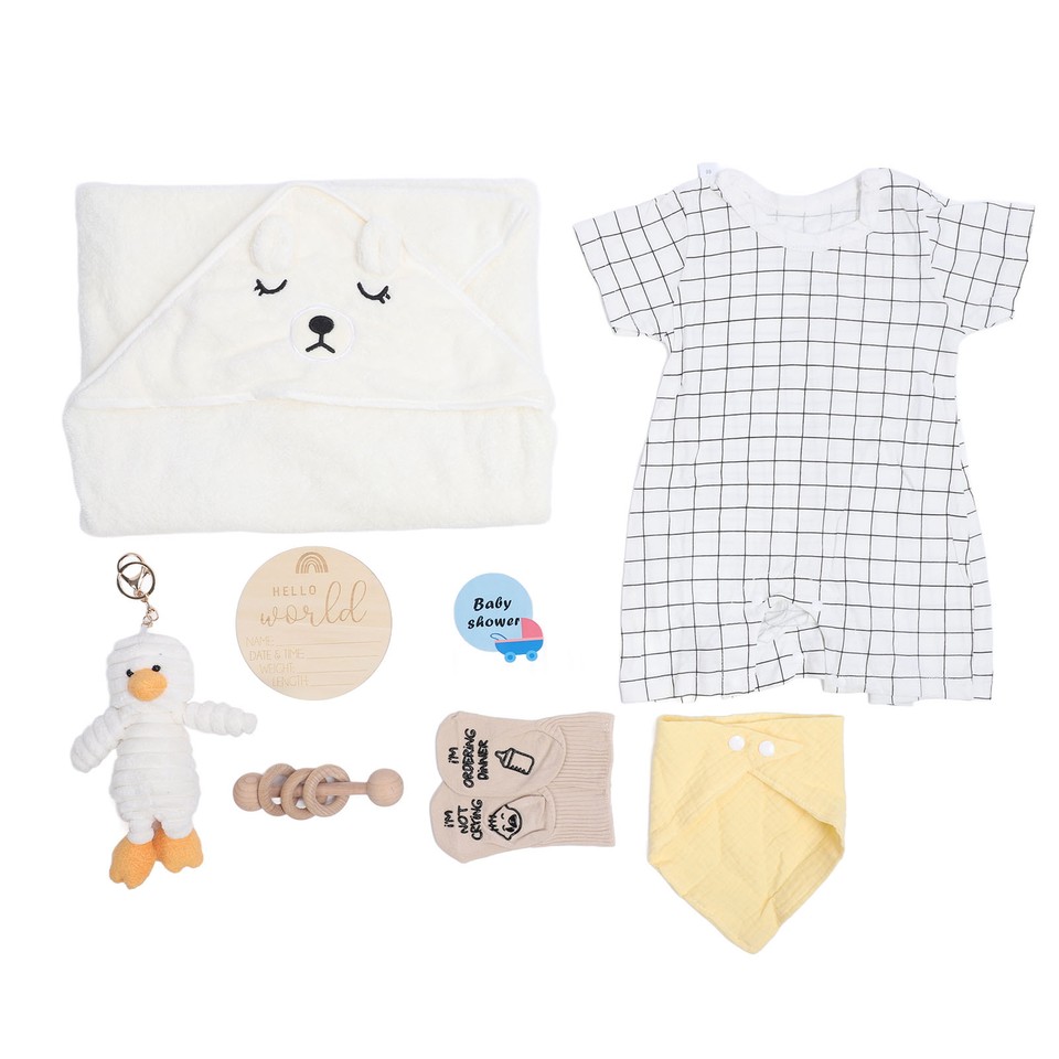 (White)Baby Shower Gifts Wooden Rattle Toy Socks Cute Doll Newborn Gift