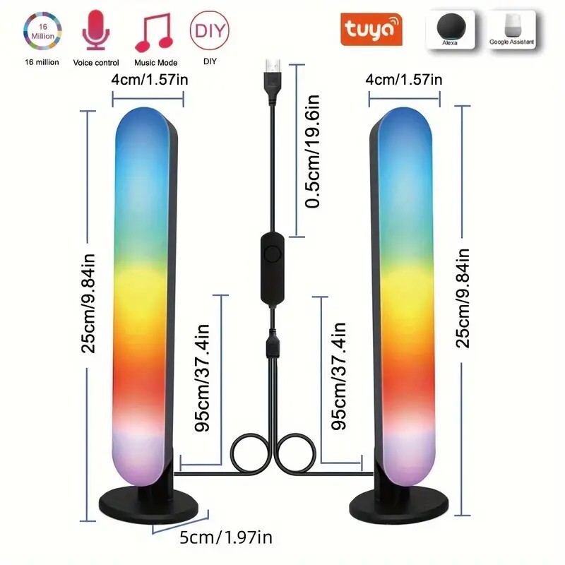 RGBIC TUYA Smart LED Light Bars, Work With Alexa And Google Assistant