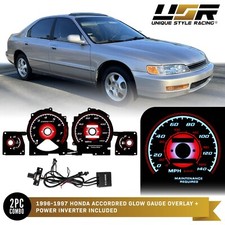 Red Type-r Glow Gauge Black Overlay For 96-97 Honda Accord Instrument Cluster