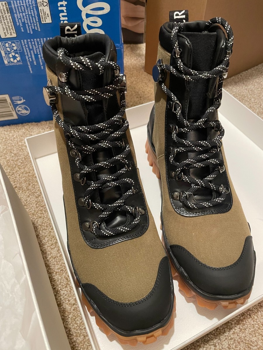 MONCLER Authentic WOMEN'S HELIS MIXED-MEDIA HIKING BOOTS IN OLIVE