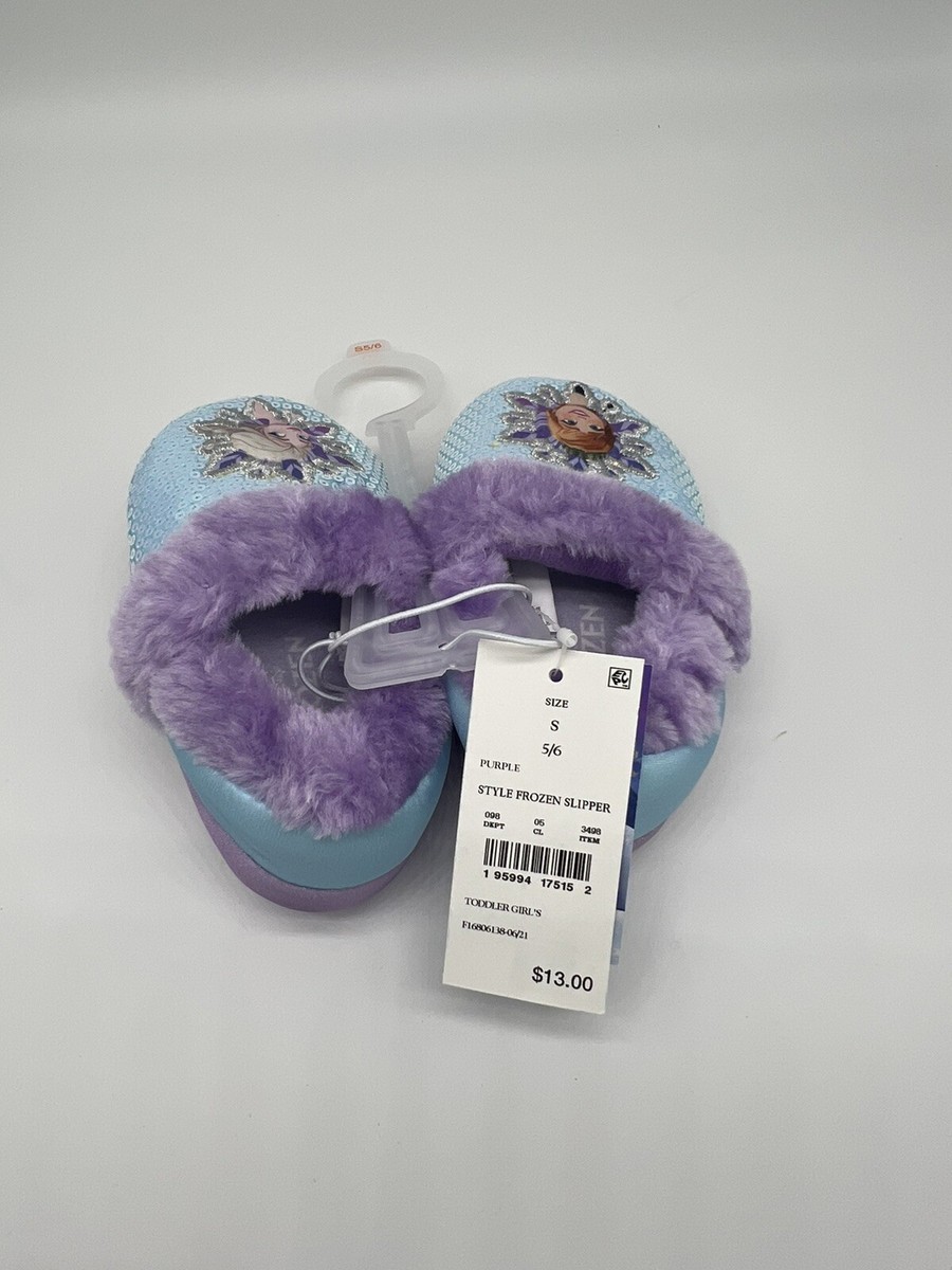 Disney Frozen Elsa Anna Sequin Slippers Size Small 5-6 Toddler Girls Purple