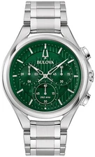 Bulova Men's Curved HPQ Chronograph Silver Stainless Steel Watch 44 MM 96A297