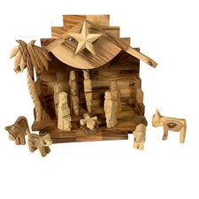 Wood Nativity Set Music Playing Christmas Decor 11 Figures Wooden Set