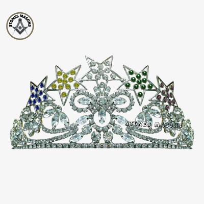 Order OF Eastern Star Masonic OES 5 Star Silver Tone Crown With Colored Stars