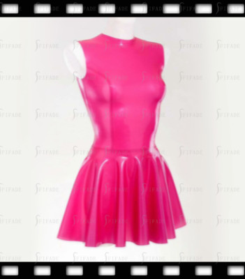 Latex Dress Sleeveless Boat Neck Pink Skirts No Zip Customized 0.4mm Thickness