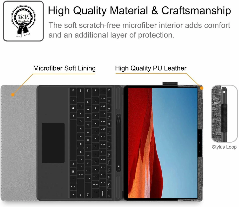For 13 Inch Microsoft Surface Pro X 2020 Case Multiple Angle Portfolio Cover - Image 3 of 4