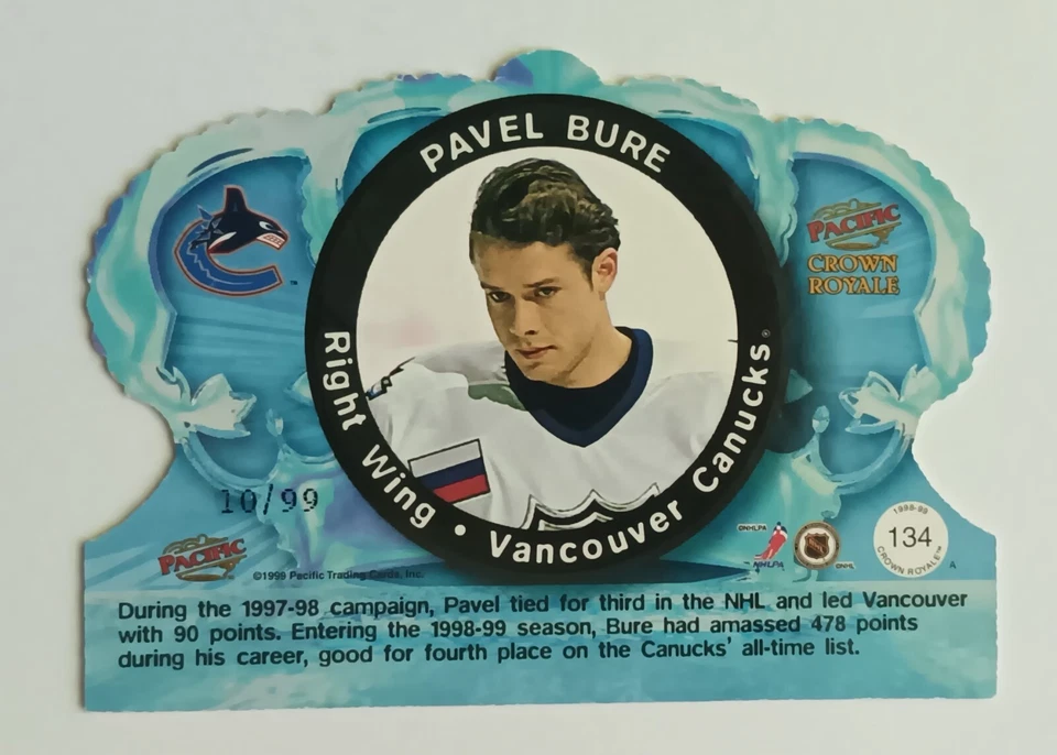 1998-99 Pacific Crown Royale Limited Series Pavel Bure 10/99 Canucks Jersey # - Image 2 of 2