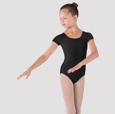 Bloch Girls Dujour Cap Sleeve Leotard Solid Black Size 4/6