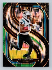 Xavier Legette Rookie Card RC 2024 Panini Select #101 Black & Blue Prizm Shock. rookie card picture