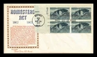 US COVER HOMESTEAD ACT CENTENNIAL FDC SCOTT 1198 PLATE BLOCK KHOL KRAFT