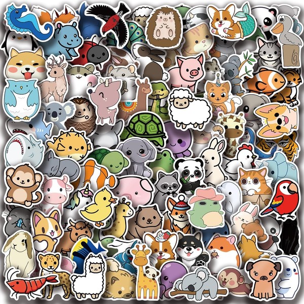 100 StüCk Tier Sticker FüR Kinder, Niedliche Wasserdichte Vinyl Aufkleber FüR Tr-image