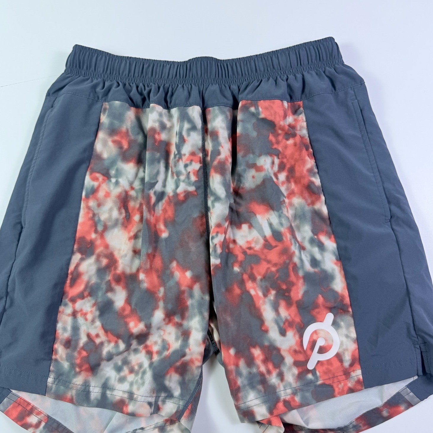 Fourlaps x Peloton Mens Grey Orange Tie Dye Athletic Running Shorts Size M